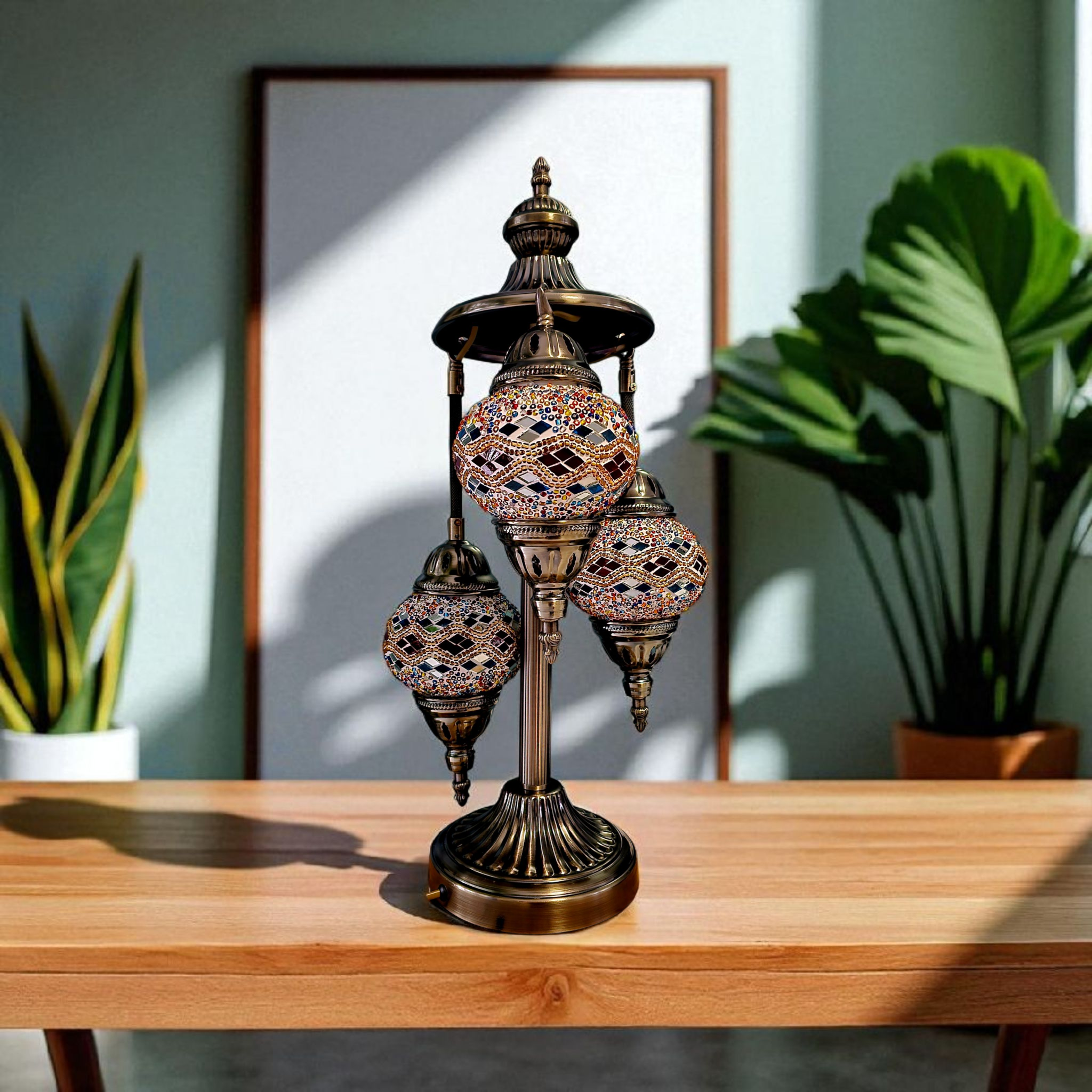 Lampe mosaïque rouge et or – Éclat chaleureux