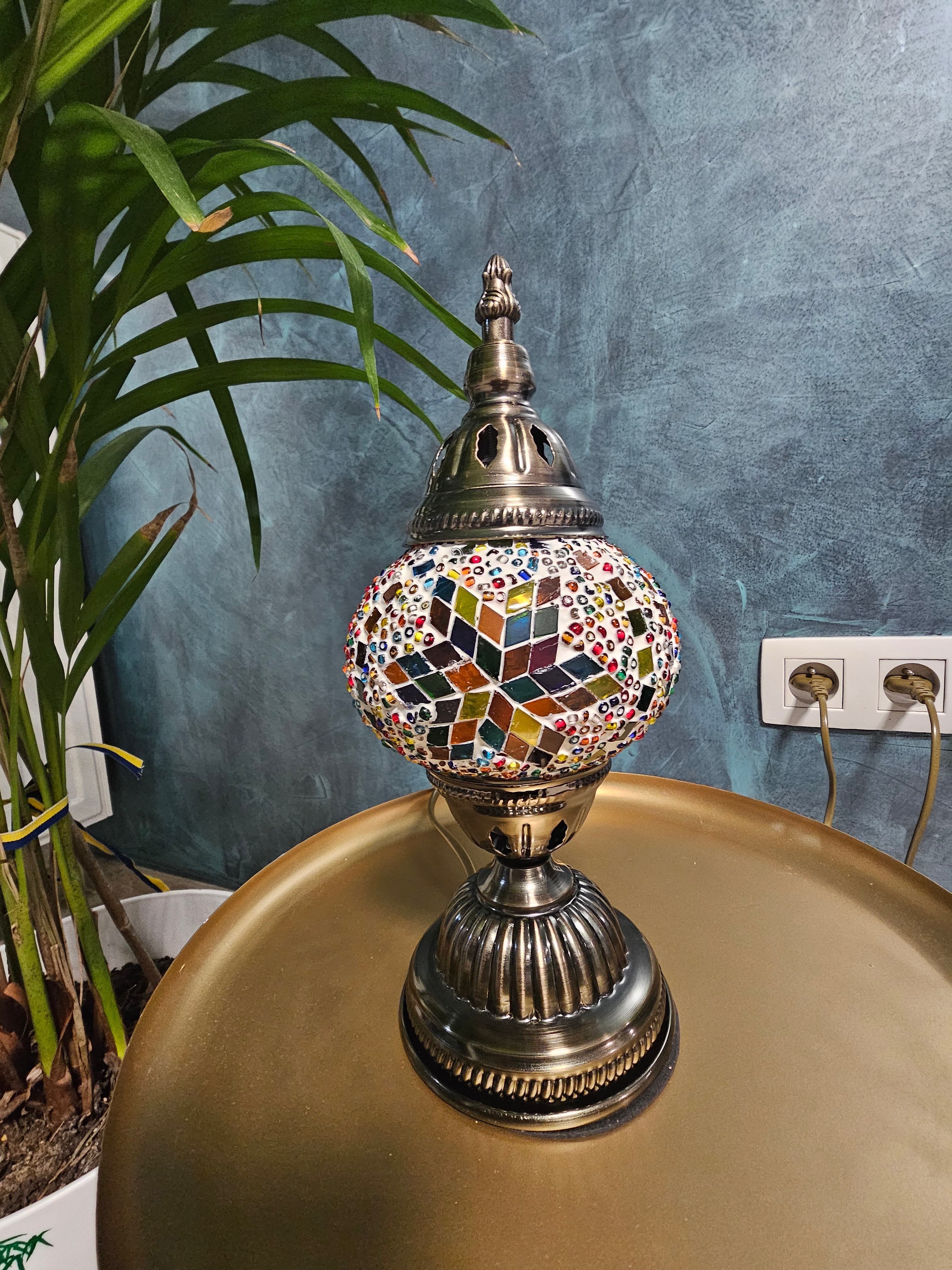 Lampe mosaïque orientale – Globe unique – Couleurs chaudes