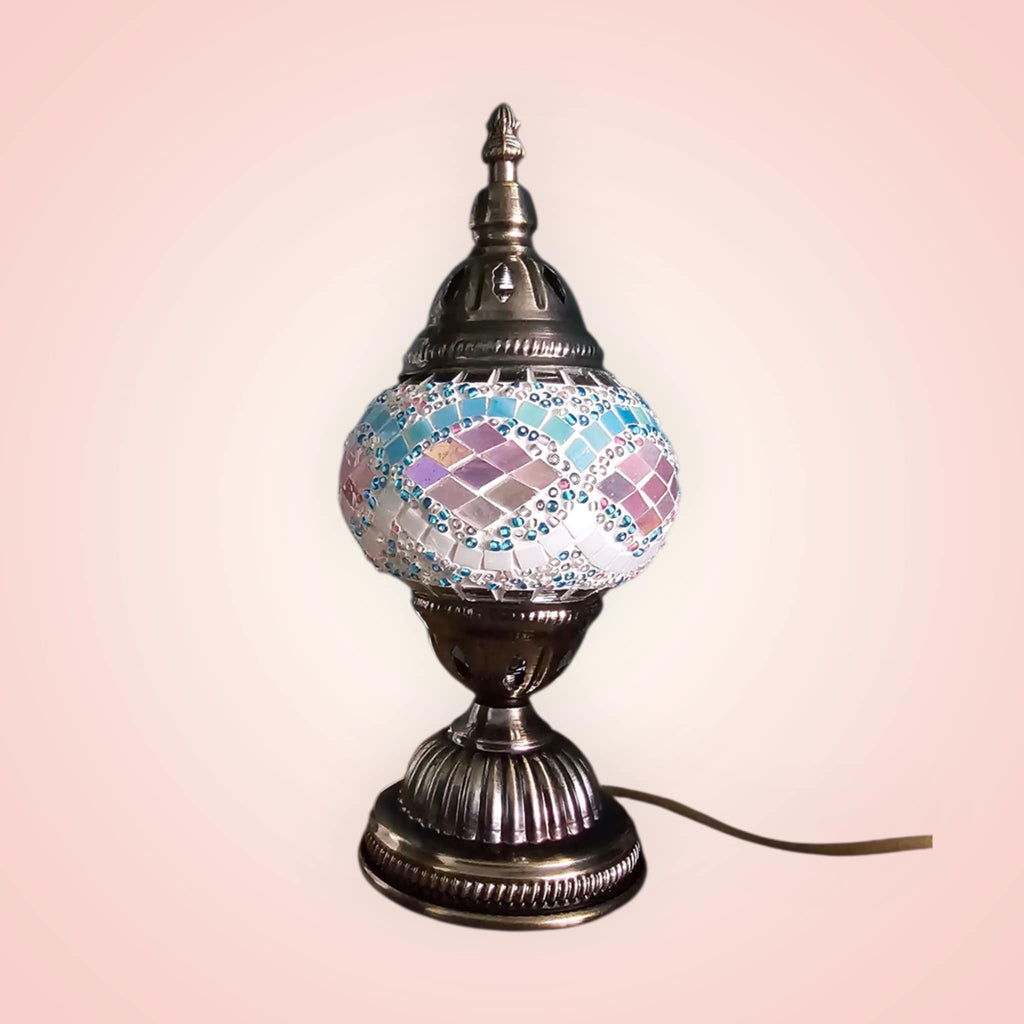 Lampe Turque Artisanale en Verre Mosaïque – 28 cm | Prise Européenne