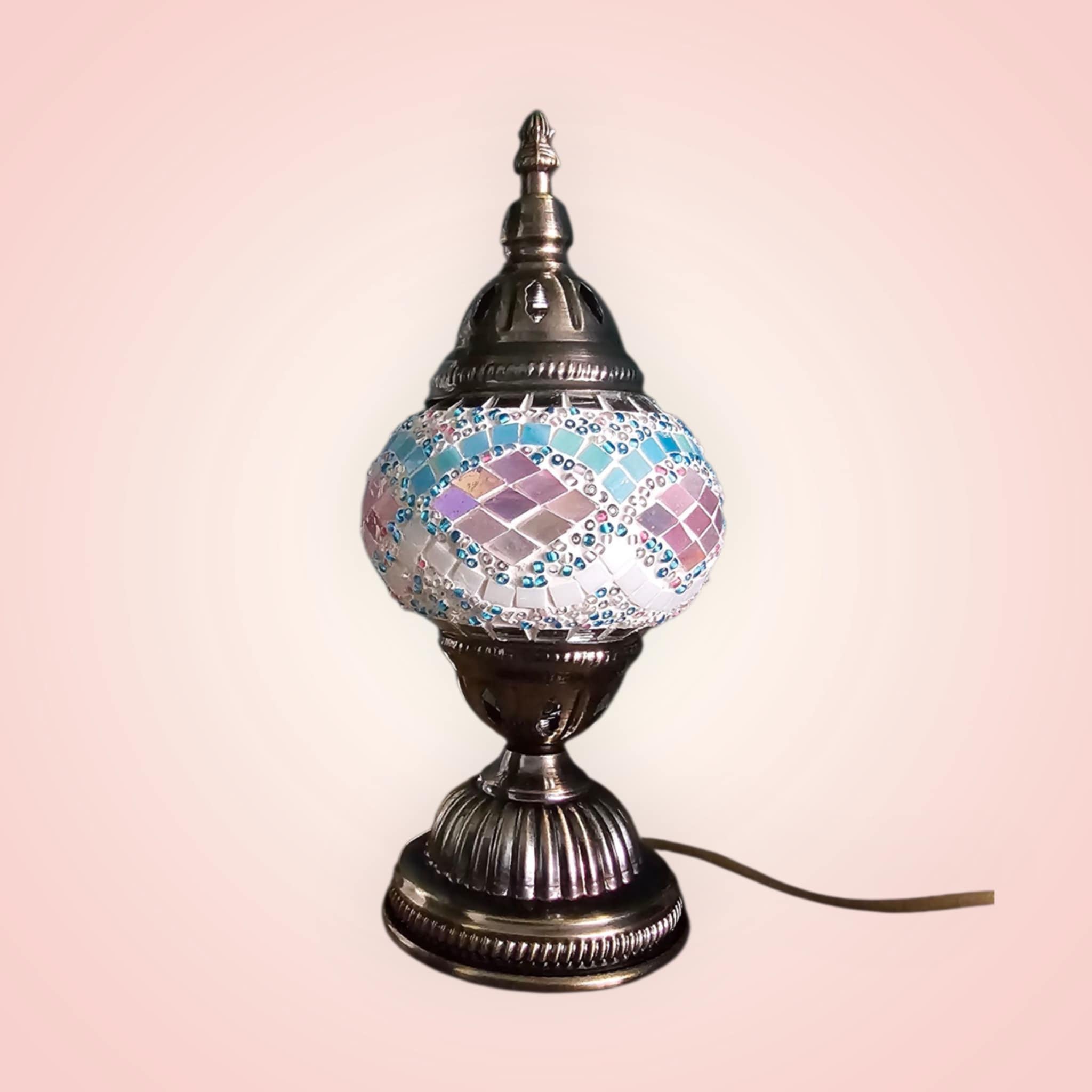 Lampe Turque Artisanale en Verre Mosaïque – 28 cm | Prise Européenne