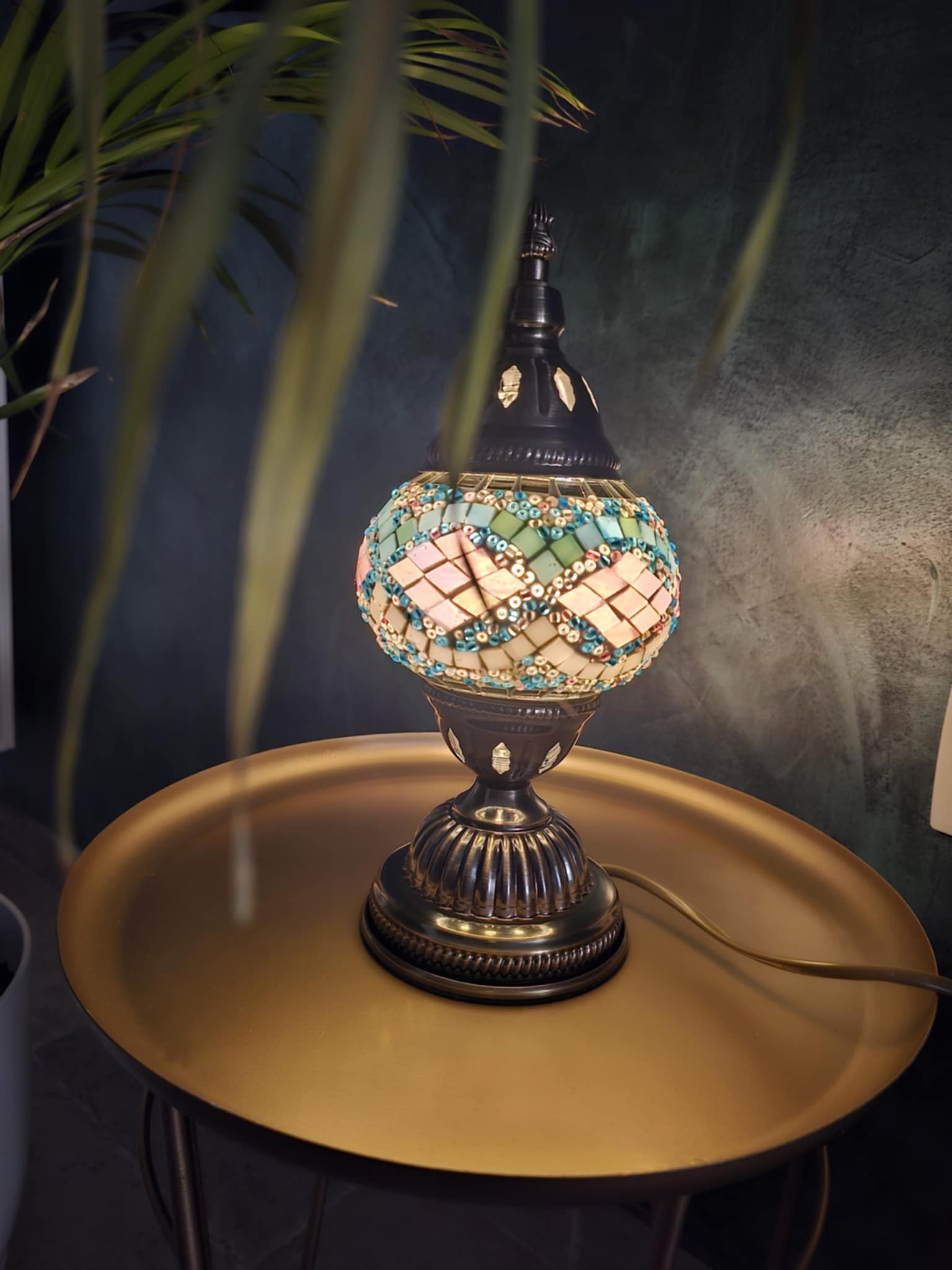 Lampe Turque Artisanale en Verre Mosaïque – 28 cm | Prise Européenne