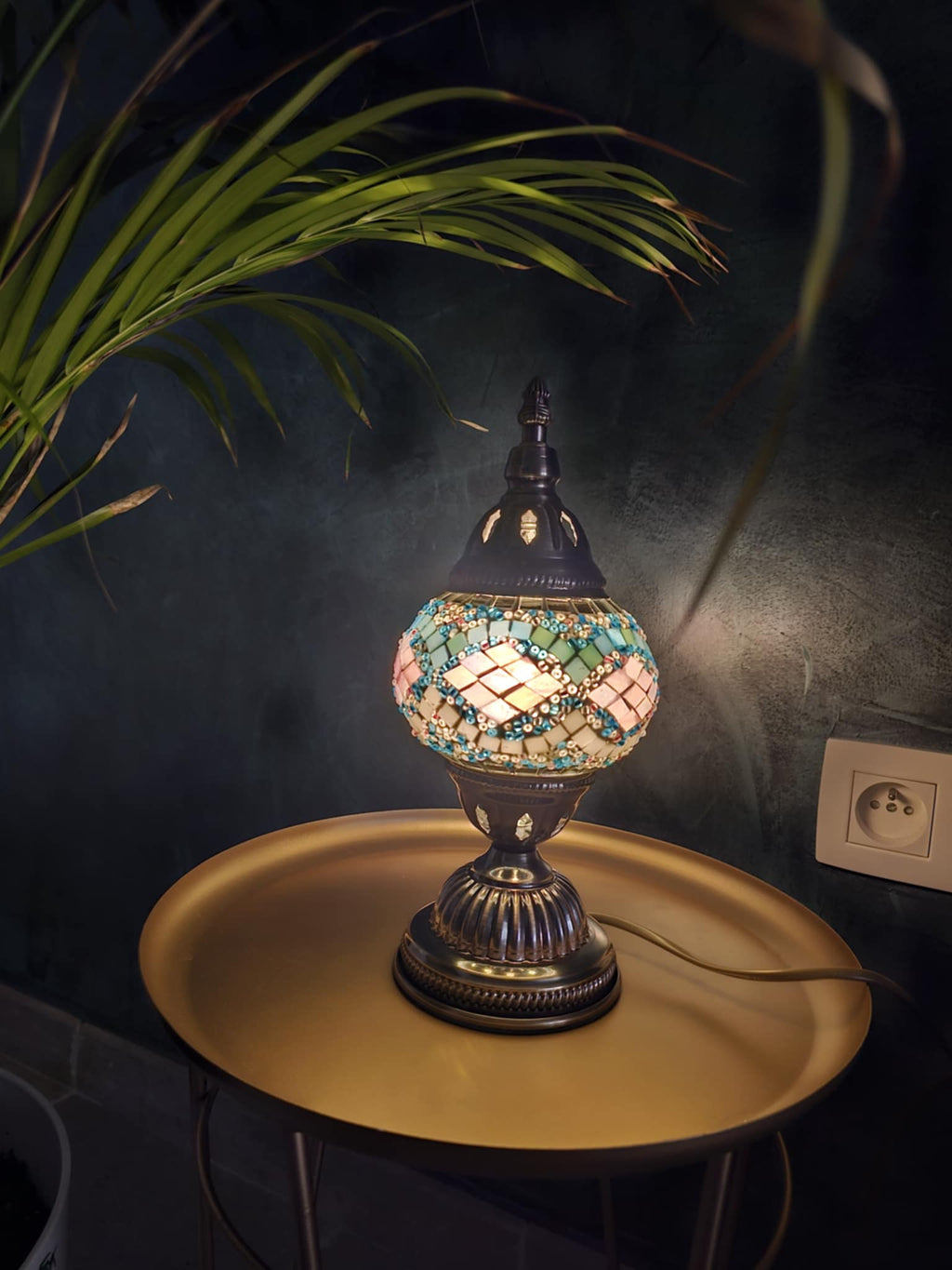 Lampe Turque Artisanale en Verre Mosaïque – 28 cm | Prise Européenne