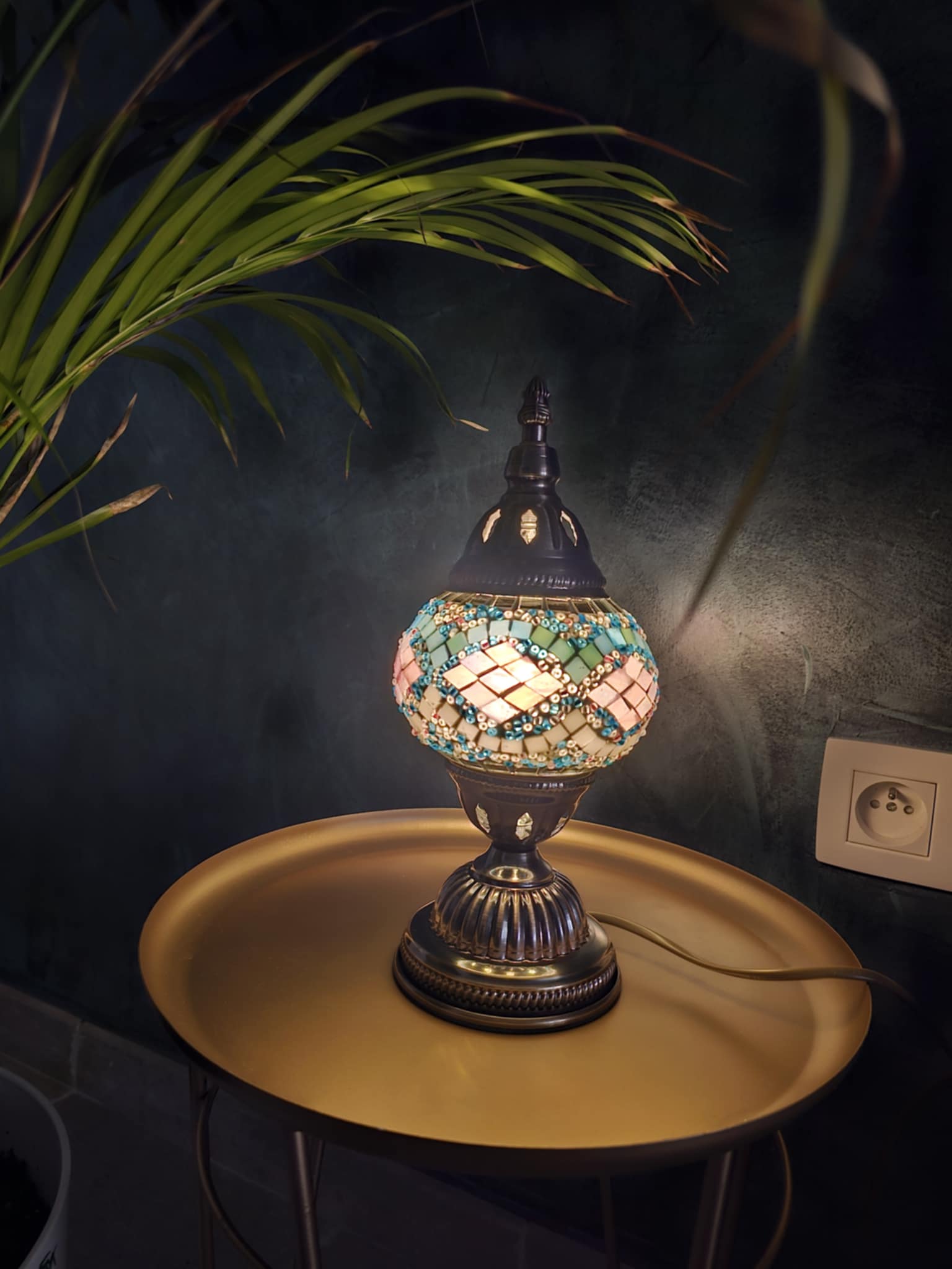 Lampe Turque Artisanale en Verre Mosaïque – 28 cm | Prise Européenne