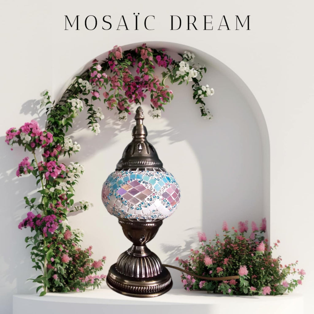 Lampe Turque Artisanale en Verre Mosaïque – 28 cm | Prise Européenne