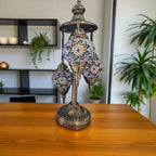 Lampe 3 globes bleue ambre mosaïque artisanat authentique