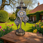 Lampe 3 globes bleue ambre mosaïque artisanat authentique