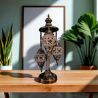 Lampe mosaïque turque 3 globes rouge et or artisanale faite main